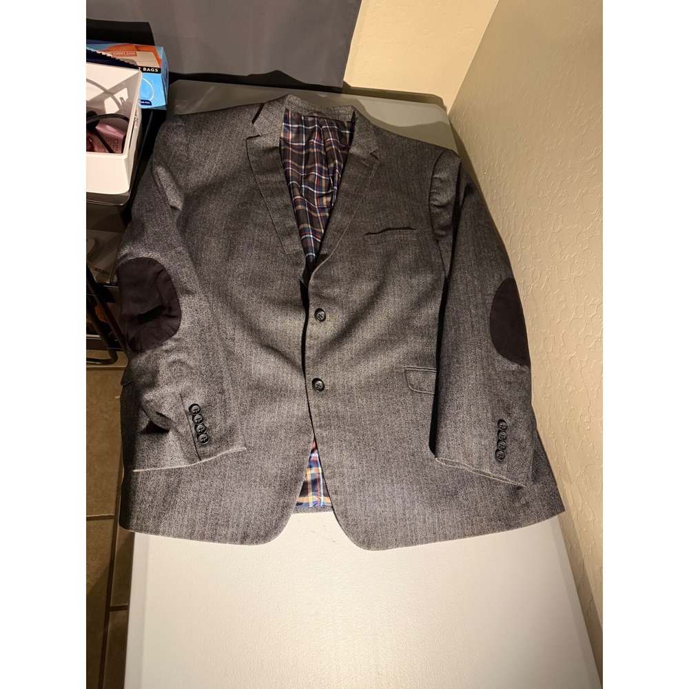 US Polo‎ Assn Mens Grey Herringbone Blazer Elbow Patch Plaid Lining GLE4017J